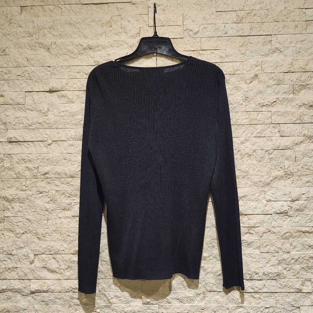 VINTAGE 100% Silk Cardigan Saks 5th Avenue The Works Black Ribbed  Sweater Med - Picture 2 of 5